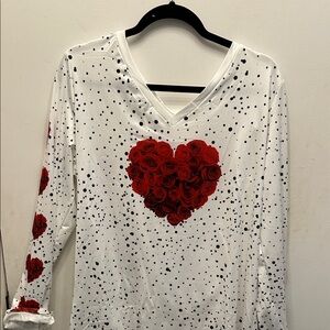 White and Red Heart Print Women's Top Perfect for Valentines Gift❤️